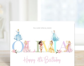 Tarjeta de cumpleaños personalizada impresa para cualquier edad: Princesa, hija, sobrina, hermana, nieta