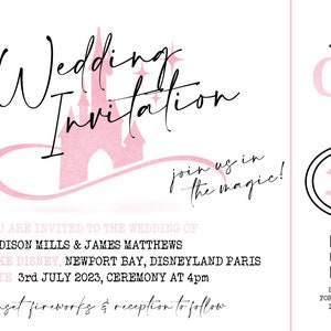 Printed Personalised Save the Dates, Wedding Invitations, Destination Disneyland Paris Ticket Style, Packs of 10 image 2