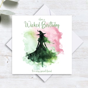 Biglietto di auguri di compleanno personalizzato "A Wicked Elphaba" - Nome sul biglietto - Qualsiasi età - Carta rosa e verde