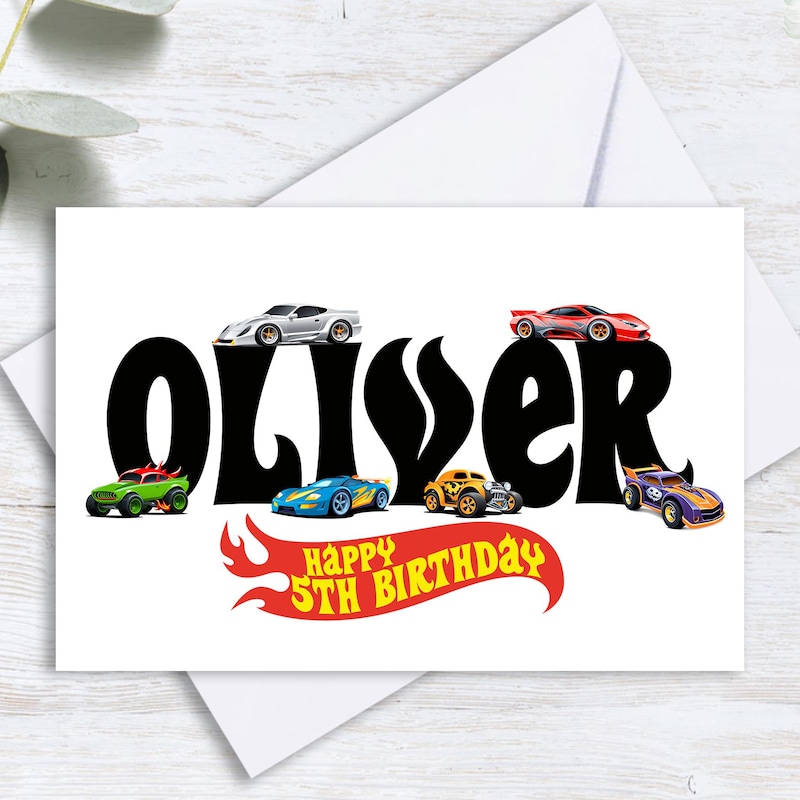 Personalised Printed ANY AGE Birthday Card, Race Car, Toy Car, Son Daughter Brother Grandson etc