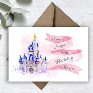 Carte d'anniversaire personnalisée imprimée pour tout âge Château magique WDW fille nièce soeur petite-fille
