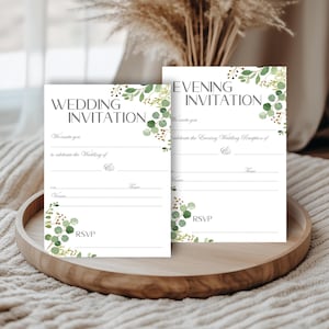 Gedruckte Hochzeitseinladungen, Abendeinladungen, weiß & grün Klassische minimale Einladungen, leere Einladungspackung mit 10 Einladungen