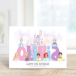Carte d'anniversaire personnalisée imprimée pour tout âge Princesses fille nièce soeur petite-fille