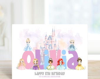 Tarjeta de cumpleaños personalizada impresa para CUALQUIER EDAD Princesas Hija Sobrina Hermana Nieta
