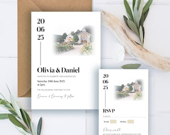 Printed Personalised Wedding Venue Invitations, Your venue invites, Packs of 10