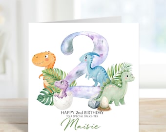Personalised Printed Dinosaur Birthday Card - 2nd, 3rd, 4th, 5th, 6th 7th etc - Daughter Son Niece Grandson Sister Granddaughter etc