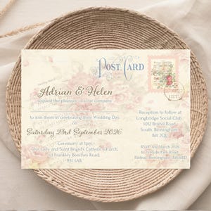 Faire-part de mariage personnalisés imprimés, lot de 10 cartes postales florales vintage shabby chic