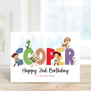 Carte d'anniversaire personnalisée imprimée pour tout âge Woody Buzz l'Éclair Jessie Rex fils fille nièce soeur petite-fille petit-fils
