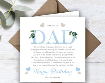 Personalised Dad Birthday Card: Blue Poem & Leaves