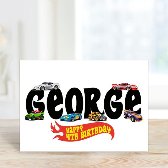 Personalised Printed ANY AGE Birthday Card, Race Car, Toy Car, Son