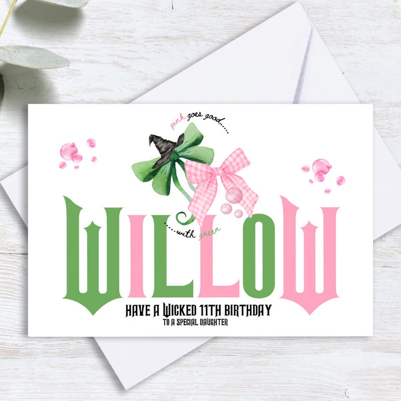 Personalised Wicked Birthday Card - Name on card - Any Age - Pink and Green Card