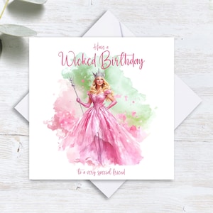 Cartão de aniversário personalizado A Wicked - Nome no cartão - Qualquer idade - Cartão rosa e verde