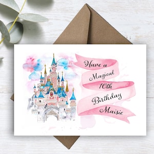 Carte d'anniversaire personnalisée imprimée pour tous les âges, château magique, Paris, fille, nièce, soeur, petite-fille