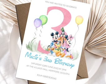 Printed Mickey Mouse and Friends Birthday invitations,Kids Children Boy Girl Any age invites, Packs of 10