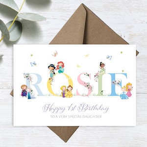 Carte d'anniversaire imprimée personnalisée de tout âge Princesses mignonnes fille nièce soeur petite-fille