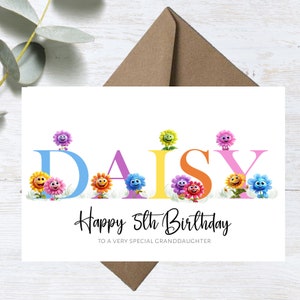 Tarjeta de cumpleaños personalizada impresa para CUALQUIER EDAD con lindas flores y margaritas, para hijo, hija, nieto, sobrina, etc.