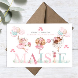 Carte d'anniversaire personnalisée imprimée pour tous les âges Jolie ballerine fée fille nièce soeur petite-fille