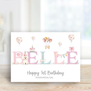 Carte d'anniversaire personnalisée imprimée pour chien - Terrier maltais - pour votre chien ou chiot - Rose ou bleu