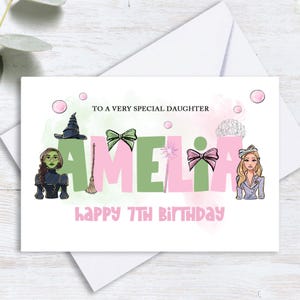 Carte d'anniversaire personnalisée Un méchant - nom sur la carte - tout âge - rose et vert