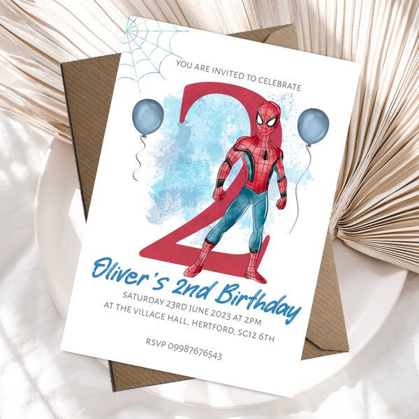 Invitations d'anniversaire imprimées de super-héros Spiderman, invitations pour enfants, garçons et filles de tout âge, paquets de 10