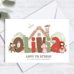 Carte d'anniversaire personnalisée imprimée pour tout âge, petit chaperon rouge, fils fille nièce neveu, soeur petite-fille
