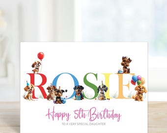 Personalised Puppy Birthday Card: Any Age, Son, Daughter, Niece