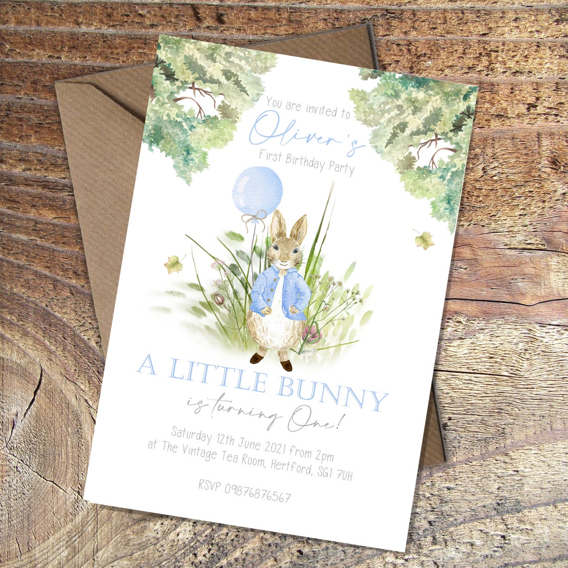 Printed Peter Rabbit 1st Birthday Invitations, Garden Party Invites ...