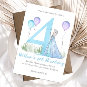 Printed Princess Elsa Birthday invitations,Kids Children Boy Girl Any age invites, Packs of 10