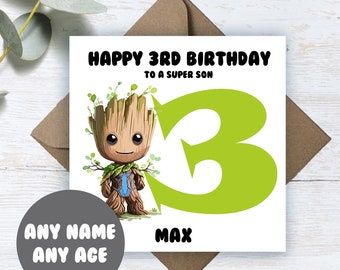 Personalised Printed Birthday Card Cute Groot Any Age Son Daughter Grandson Niece Sister Brother Nephew