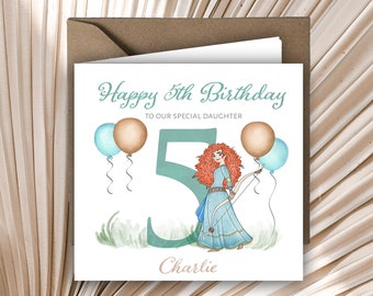 Personalised Printed 1st 2nd 3rd Birthday Card Princess Merida Any Age Daughter Niece Sister Granddaughter