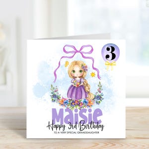 Personalisierte Geburtstagskarte Prinzessin Rapunzel, jedes Alter Tochter Nichte Schwester Enkelin