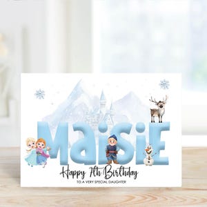 Carte d'anniversaire imprimée personnalisée Princesses des neiges fille nièce soeur petite-fille