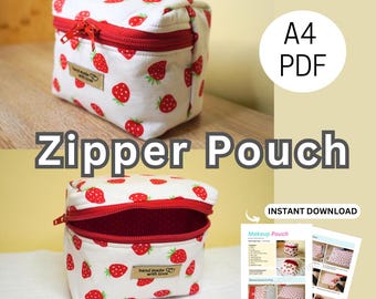 Strawberry Zipper Pouch Sewing Tutorial: Step-by-Step PDF Pattern