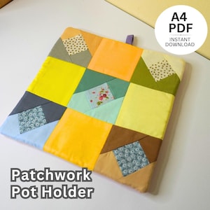 Patchwork Pot Holder Pattern - Printable PDF Sewing Guide For Beginners (Detailed Instructions)