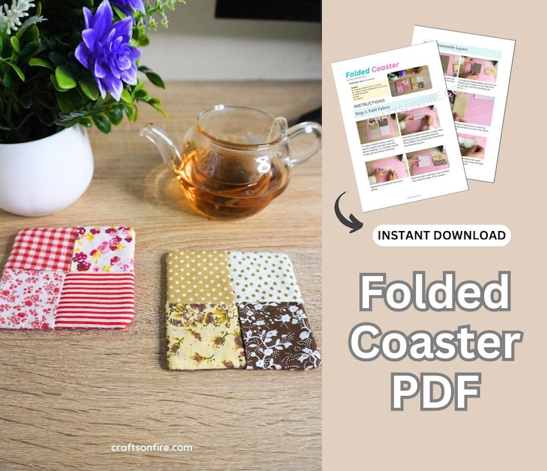 Printable Coaster Patterns.pdf Folded Coaster SEWING PDF Guide - Step-by-step Instructions With ...