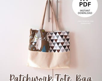パッチワークトートバッグの縫製ガイド（印刷可能な簡単なPDFステップバイステップの縫製チュートリアル）