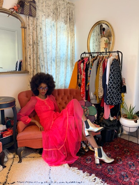 Bright Pink 70s Maxi Dress