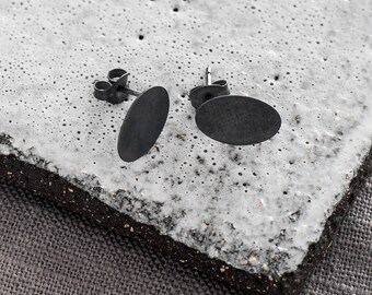 Oval Oxidised Earrings, Cute Studs, Eco Sterling Earrings, Contemporary Earrings, Minimal earrings, Black studs