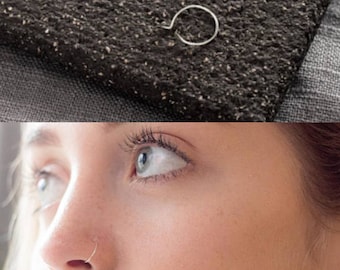 Very thin False Nose ring Silver Sterling, Fake Nose ring Hypoallergenic, Tragus Piercing, Cartilage Ring, Septum Ring, Piercing, Hoop