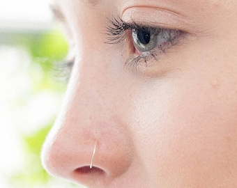 9ct WHITE GOLD Very thin Nose ring in 9ct Gold, 0.5mm/26 GAUGE, Earring, Hypoallergenic, Septum Ring, Piercing, Hoop