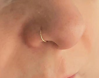 14ct Yellow Gold filled Nose Ring: Thin Hoop, Hypoallergenic Piercing