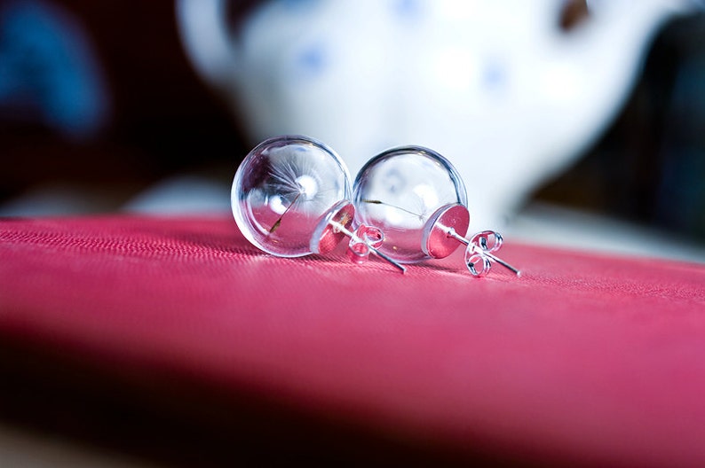 Dandelion glass earrings, terrarium globe earrings image 5