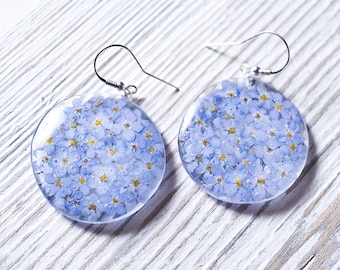 Forget-me-not earrings -  resin & sterling silver