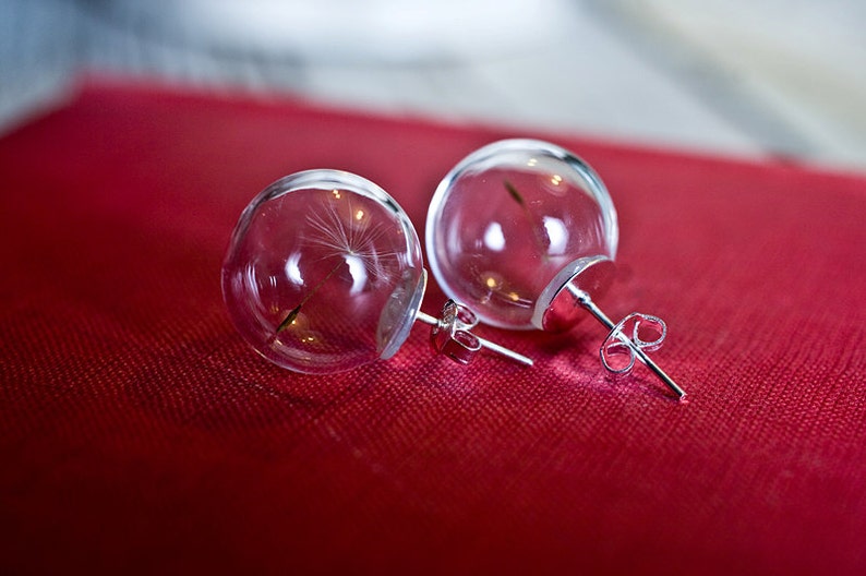 Dandelion glass earrings, terrarium globe earrings image 4