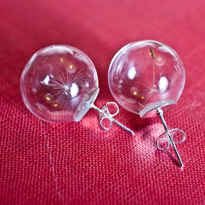 Dandelion glass earrings, terrarium globe earrings image 2
