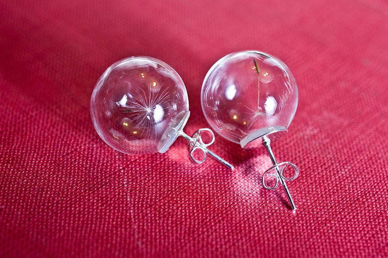 Dandelion glass earrings, terrarium globe earrings image 2