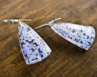 Forget-me-not earrings -  resin&sterling silver