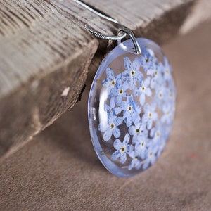 Delicate resin pendant with blue forget me nots image 5