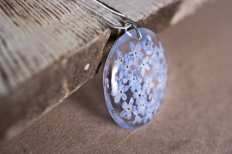 Delicate resin pendant with blue forget me nots image 5