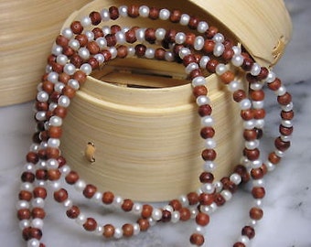 TOM K Mala pearls ring teak wood bead keshi nature Charm Ethno Indian